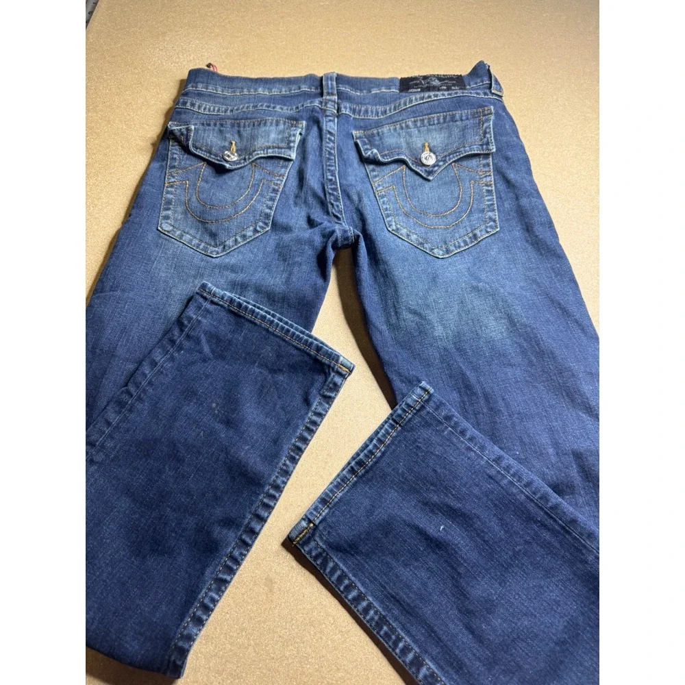 True Religion Ricky Relaxed Straight Jeans Men 34 Dark Wash Blue Denim 31 Inseam